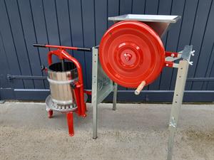 Mosterisæt - 20 liters stempelpresse i rustfrit stål inkl. pressesæk, 20 liters frugtmølle og ben til frugtmølle